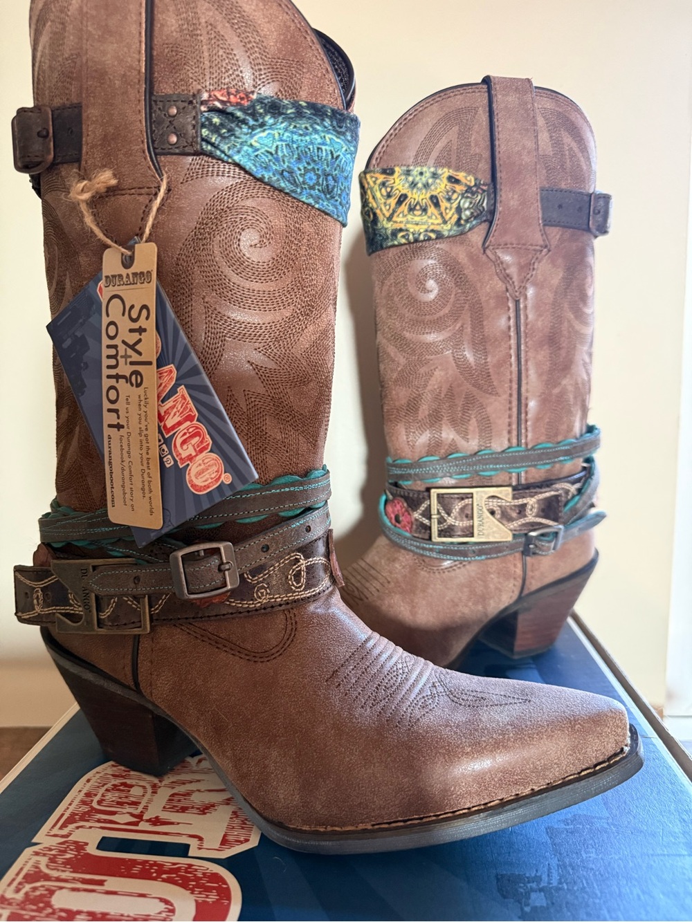 Durango Embroidered Western Boots with Strap and Buckle Accents